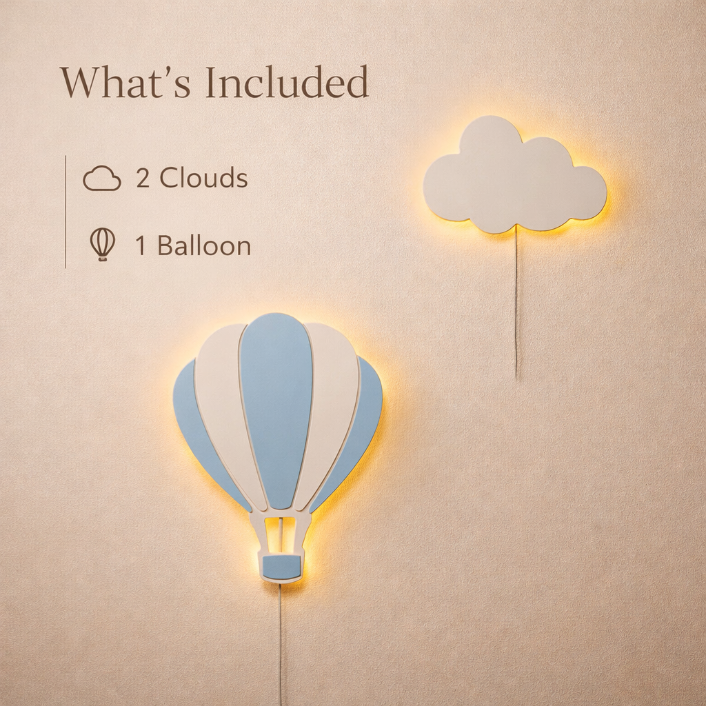 Wooden Hot Air Balloon Night Light Set of 3