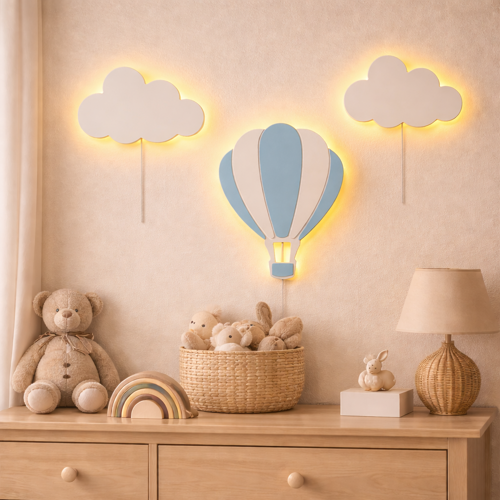 Wooden Hot Air Balloon Night Light Set of 3