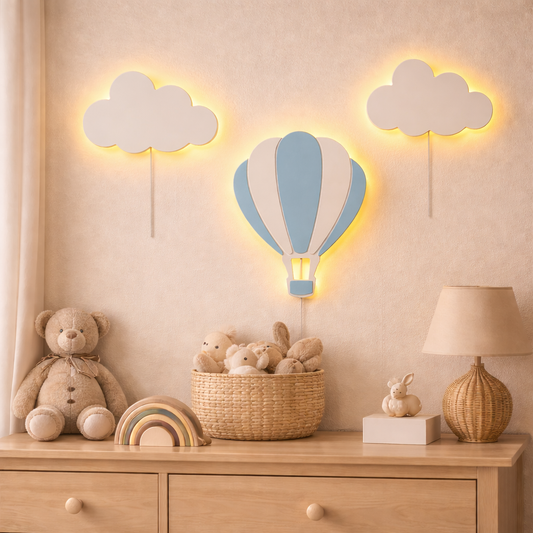 Wooden Hot Air Balloon Night Light Set of 3