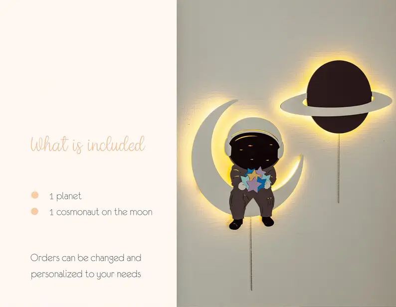 Wooden Astronaut Night Light Set B