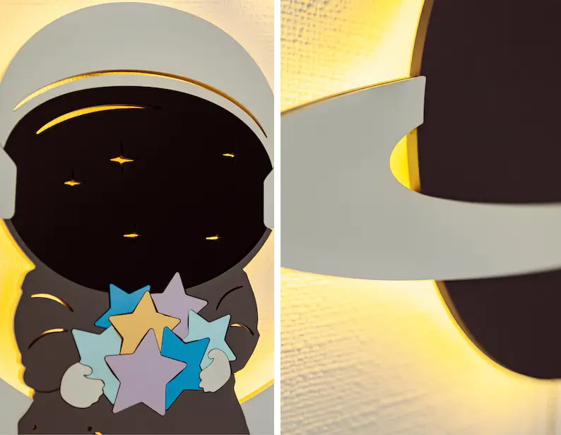 Wooden Astronaut Night Light Set C