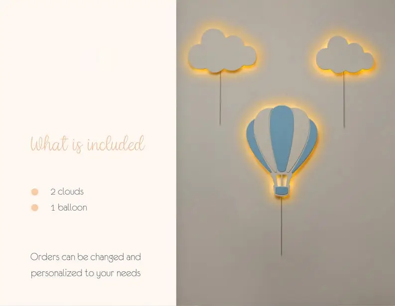 Wooden Hot Air Balloon Night Light Set B
